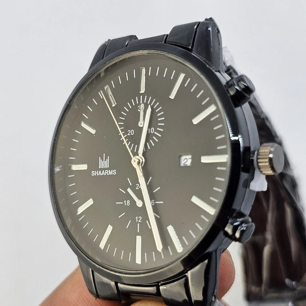 Men's 2 PC Watch Bracelet Set 42MM Black Dial Date Indicator Black‎ Bracelet